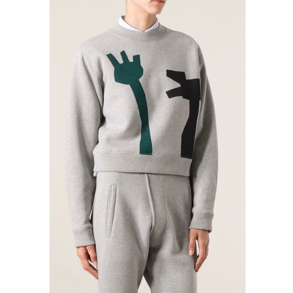 Acne Studios Gray Bird Flower Print Sweatshirt - Picture 2 of 8